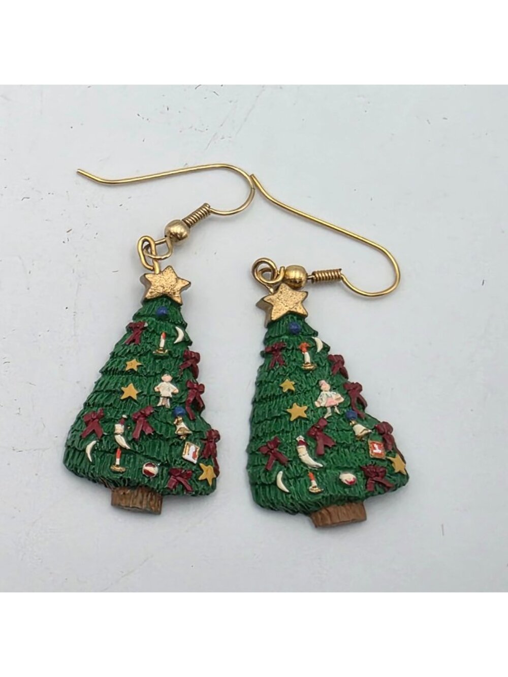 Christmas Tree Dangle Hook Earrings Christmas Holiday Rustic Resin Lightweight